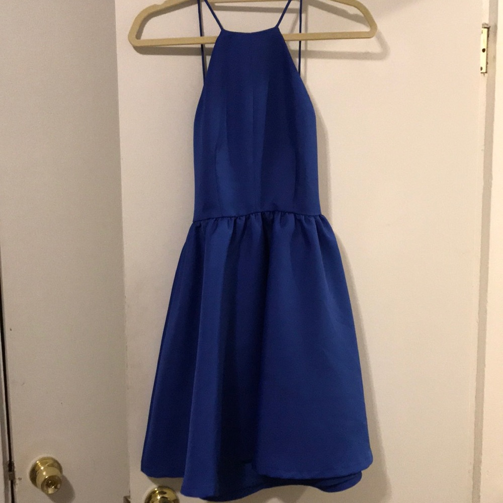 Royal Blue High Neck, Backless Dress